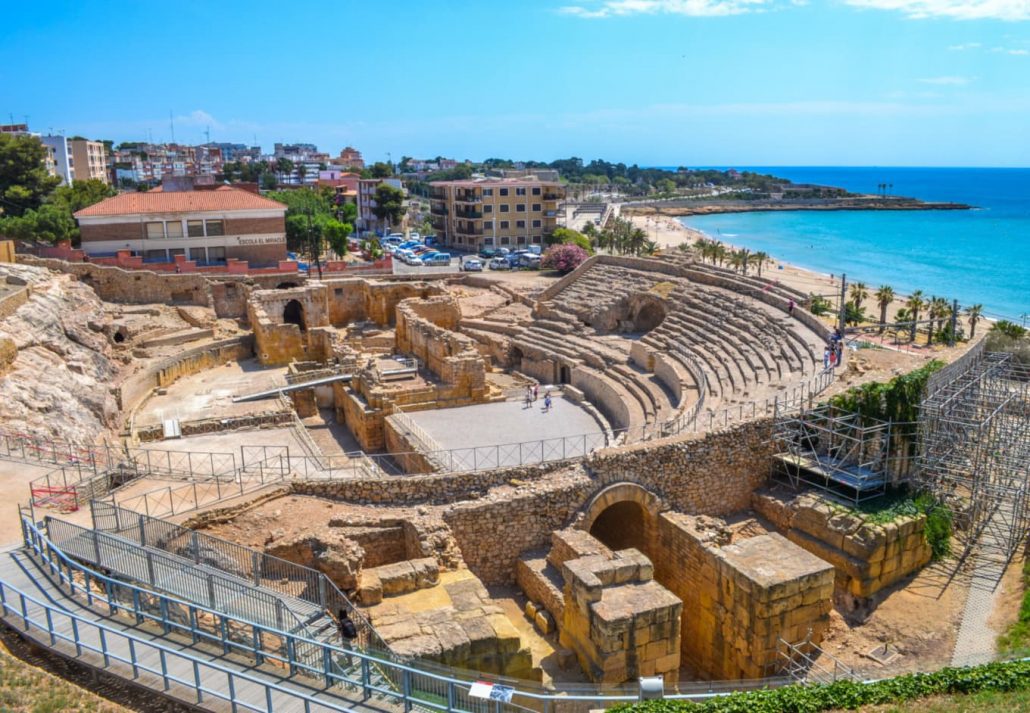The Amfiteatre Romà is a 2nd-century arena facing the Mediterranean, in Spain.