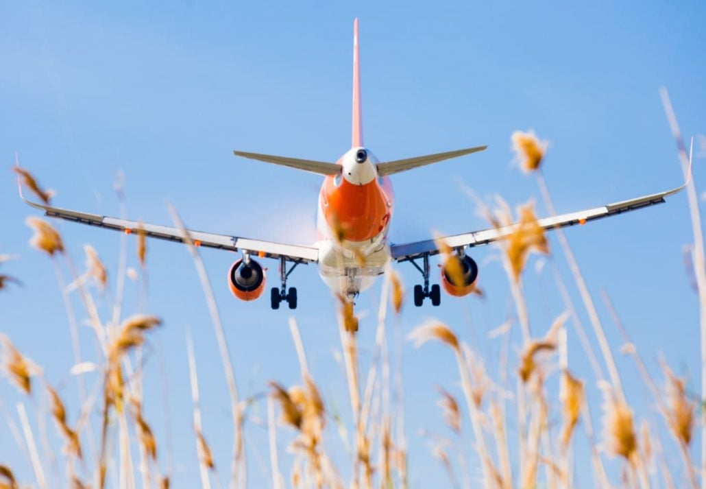 An EasyJet plane landing in El Prat Airport on time. Barcelona, Spain   