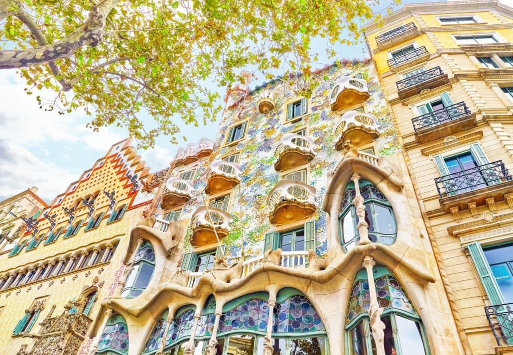 Outdoor view Gaudi's creation-house Casa Batlló, in Barcelona, Spain.