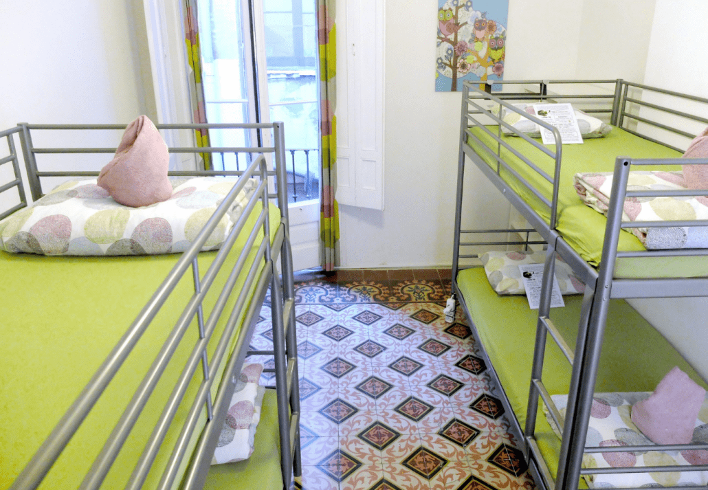 Shared dorm of Fabrizzio's Petit Hostel, in Barcelona, Spain.