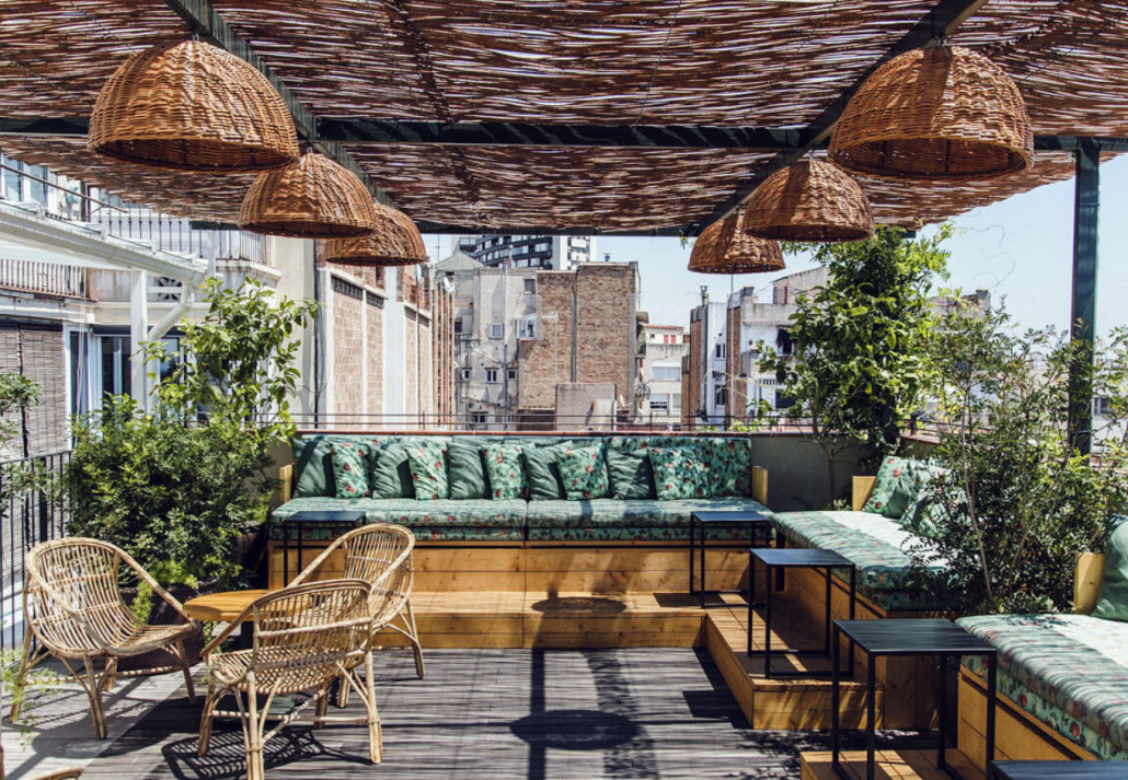 Rooftop bar of the Hotel Casa Bonay, in Barcelona, Spain.