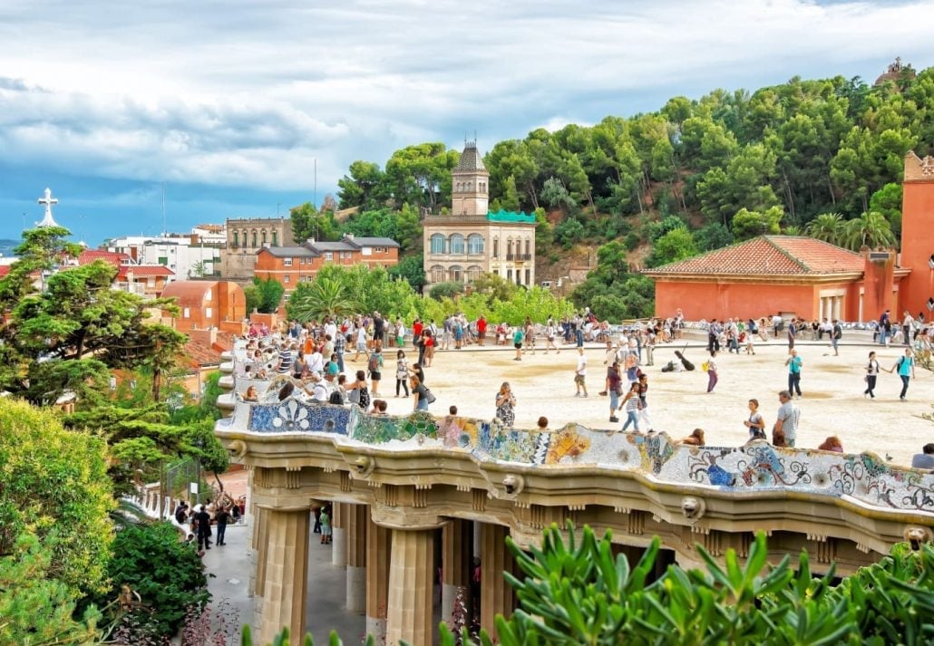 The Serpentine bench of Park Güell, in Barcelona, Spain.