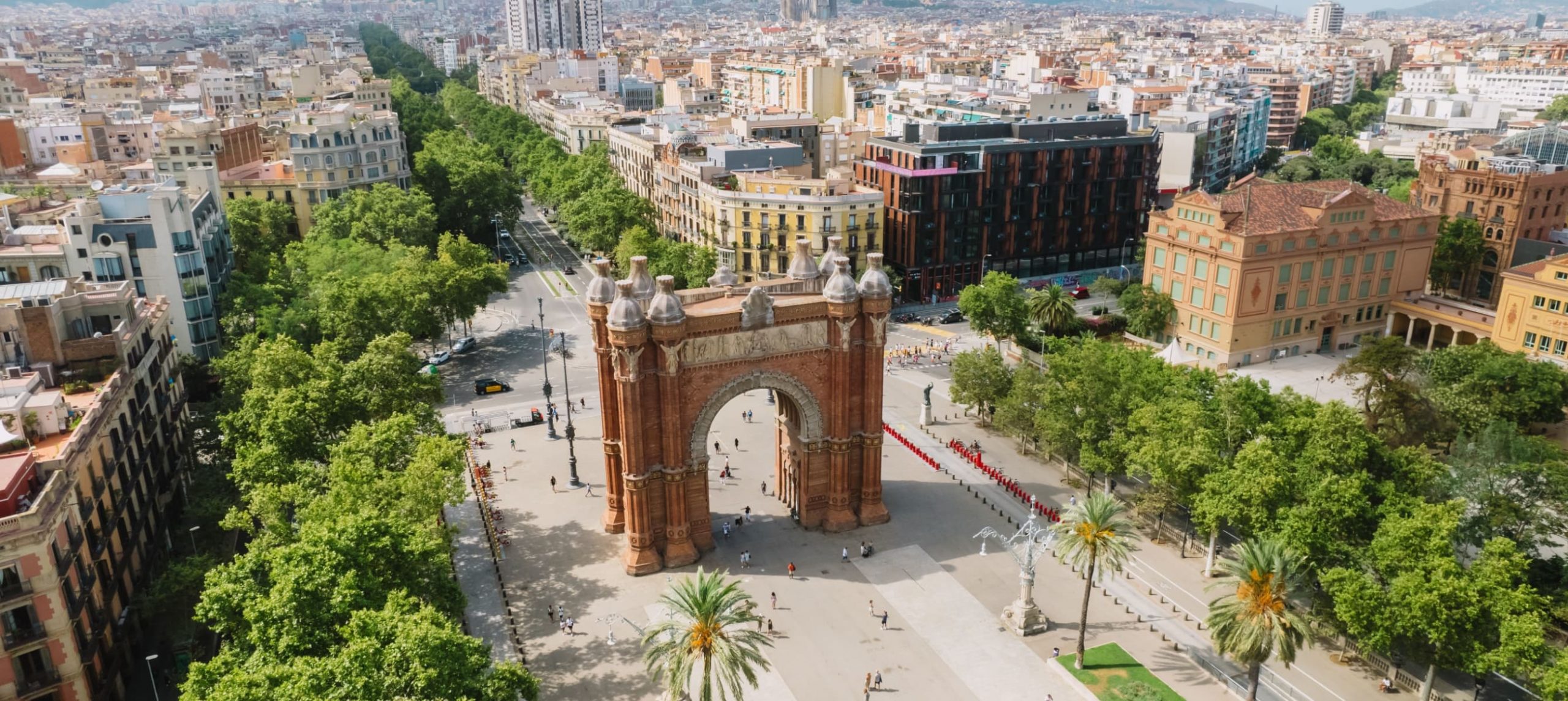 Aerial view of the Arc de Triomf, in Barcelona, Spain.