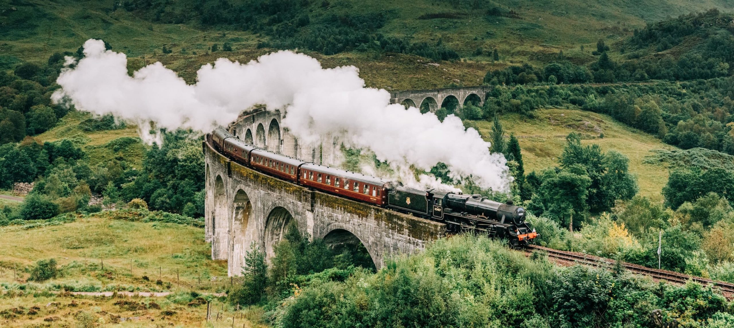 the famous Jacobite train viewed from above