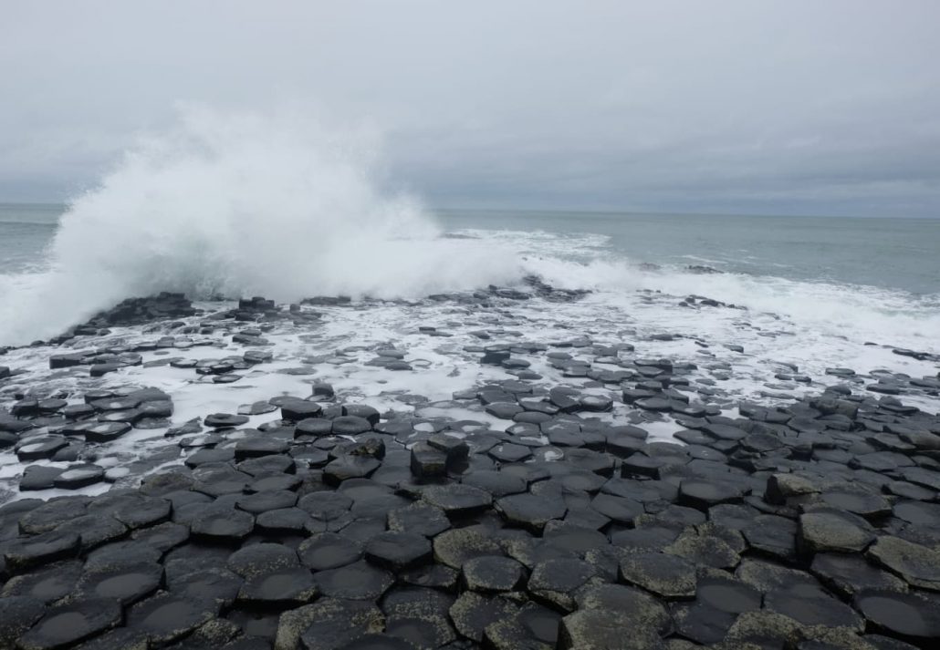 water splashing at The Giant's Causeway