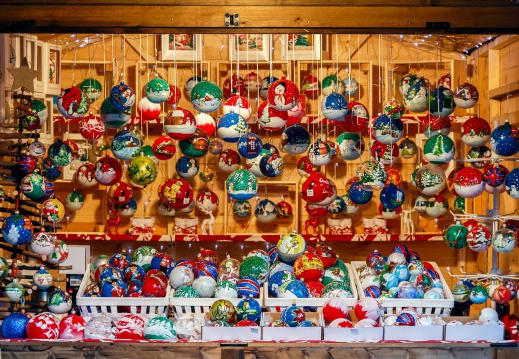 Christmas ornaments for purchasing at Southbank Centre Winter Market