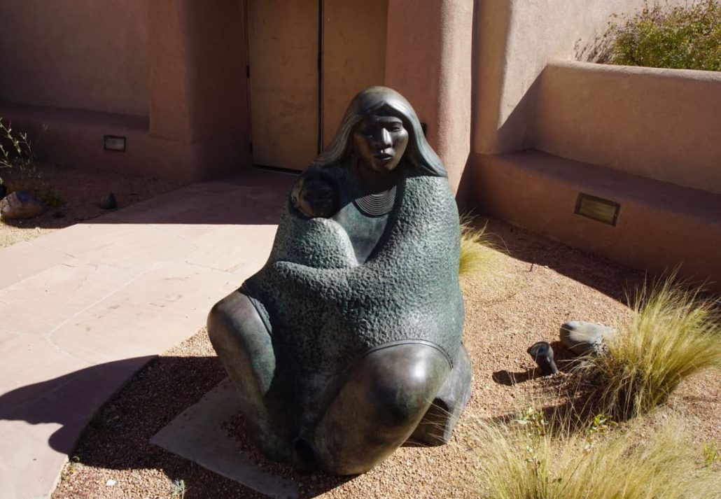 a statue at one of the museums in Santa Fe