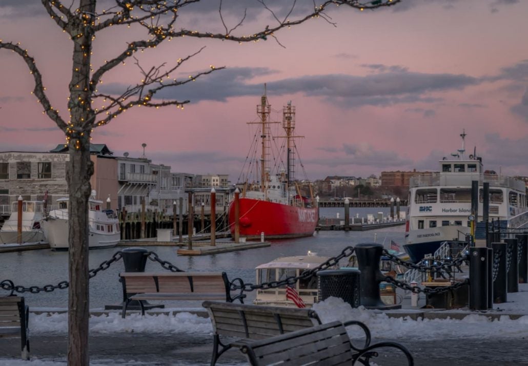 ships in Boston during Christmas time