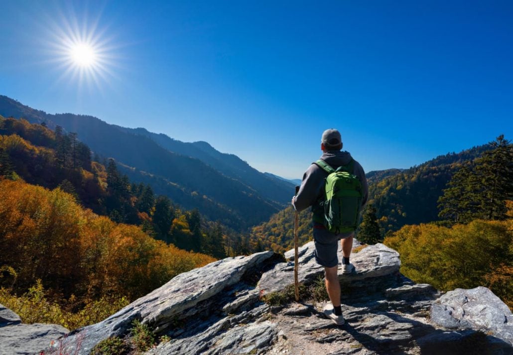 a man hiking in the Smoky Mountains