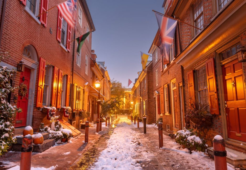 a street covered in snow in Philadelphia