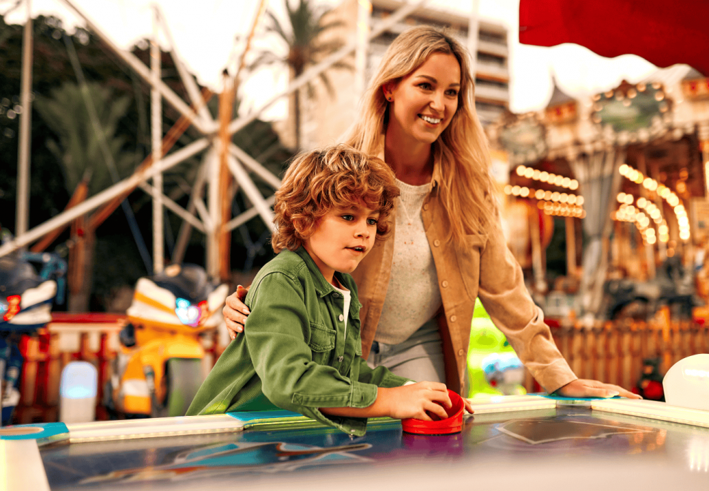 Kids having fun on a carnival Carousel