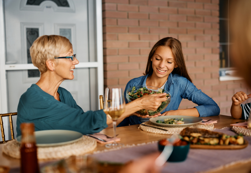 Mother Daughter enjoying a dinner