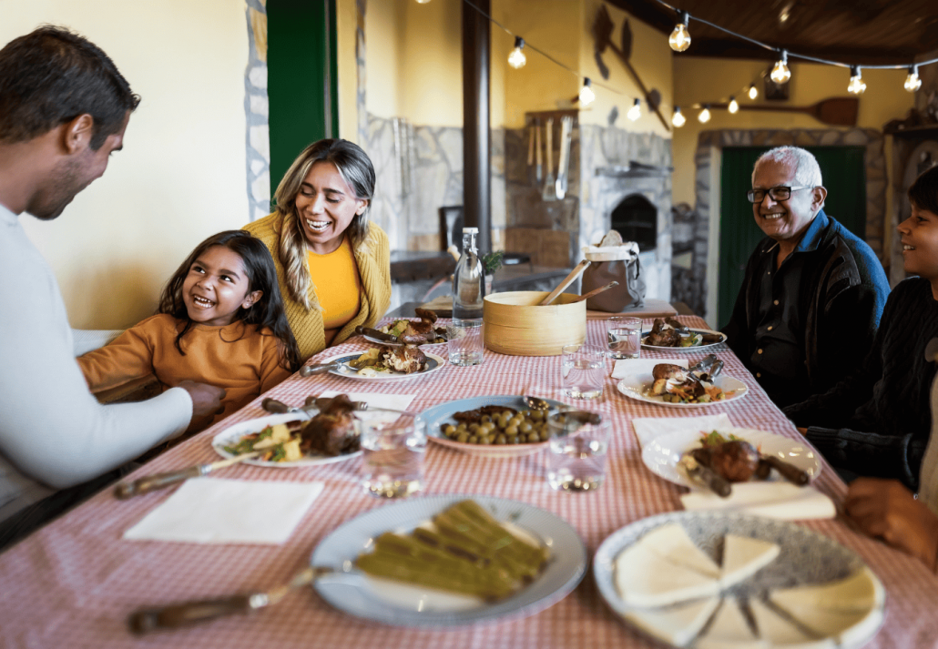 Family dining at a regional Emilia Romagna restaurant 