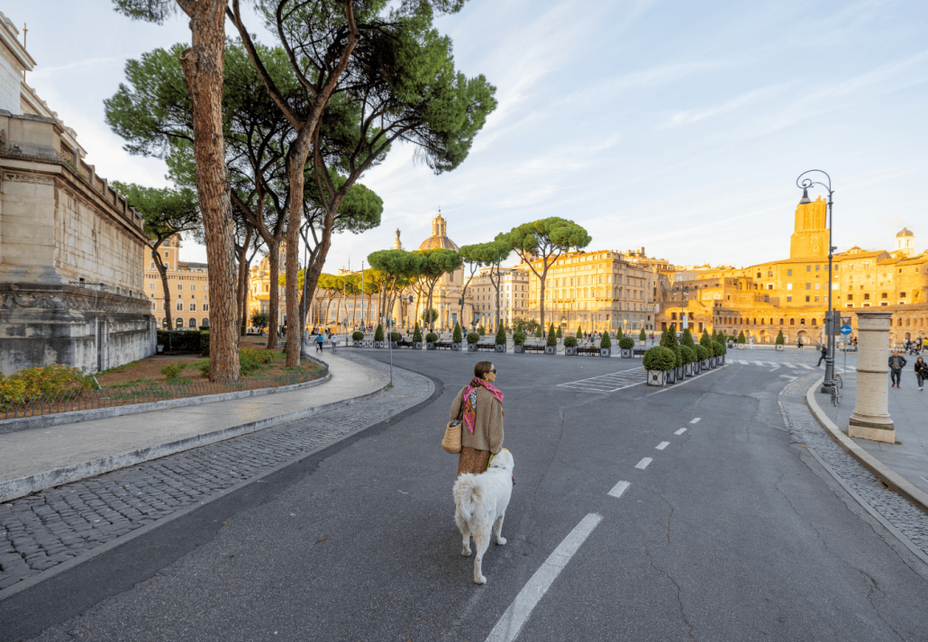  Woman walking with a dog at Viale Vespucci,  Rimini Riviera