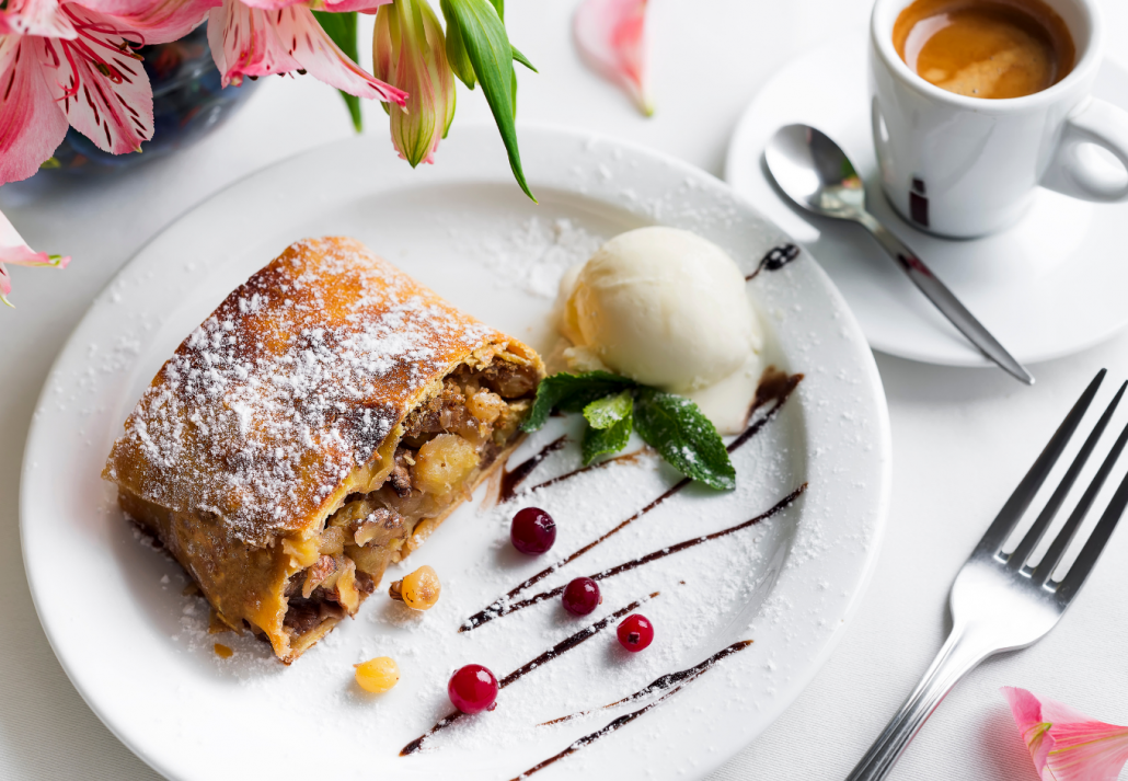 apple strudel with vanilla ice cream