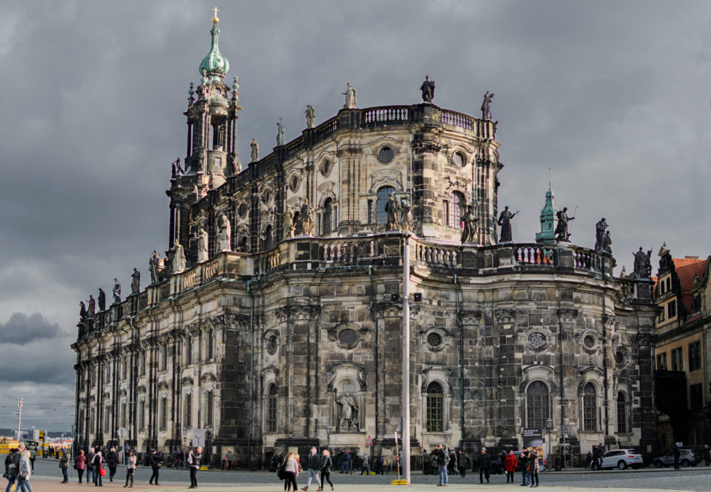 People walking near city hall in Dresden, Germany 