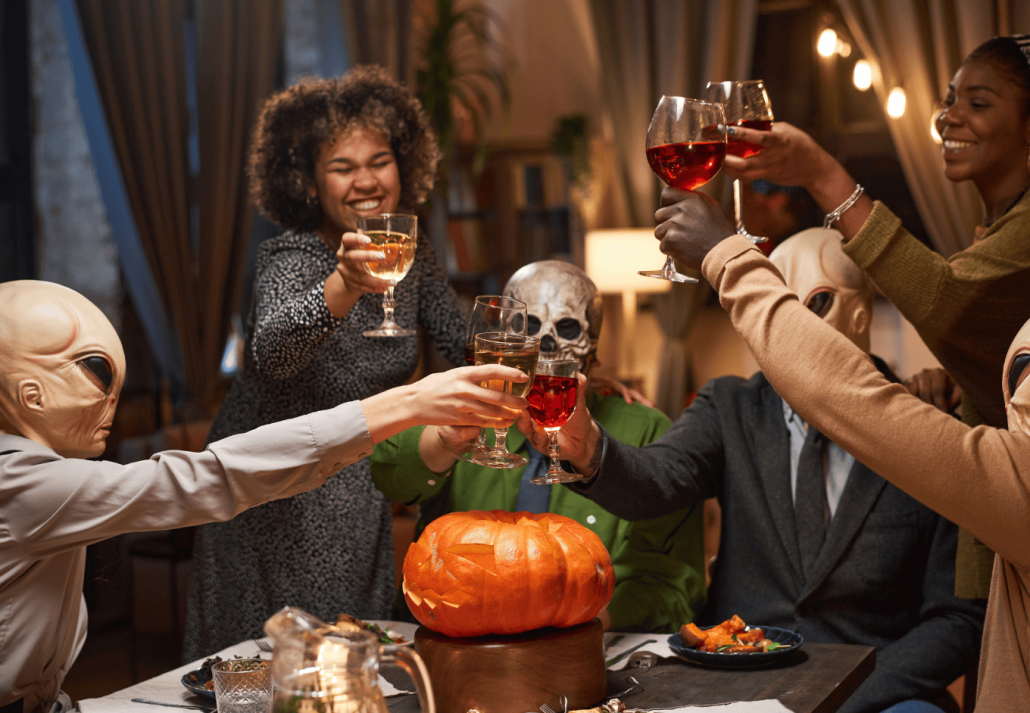 Friends enjoying at a Halloween Party, Places to go for Halloween in the US 