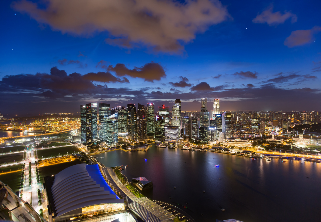 lights of the singapore downtown at evening