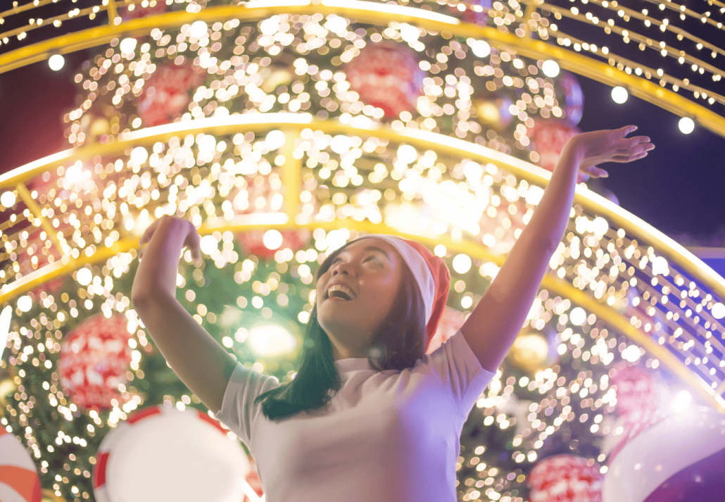 
Happy Asian Lady Love Christmas And New Year Time With Christmas Tree And Light Decoration In New
