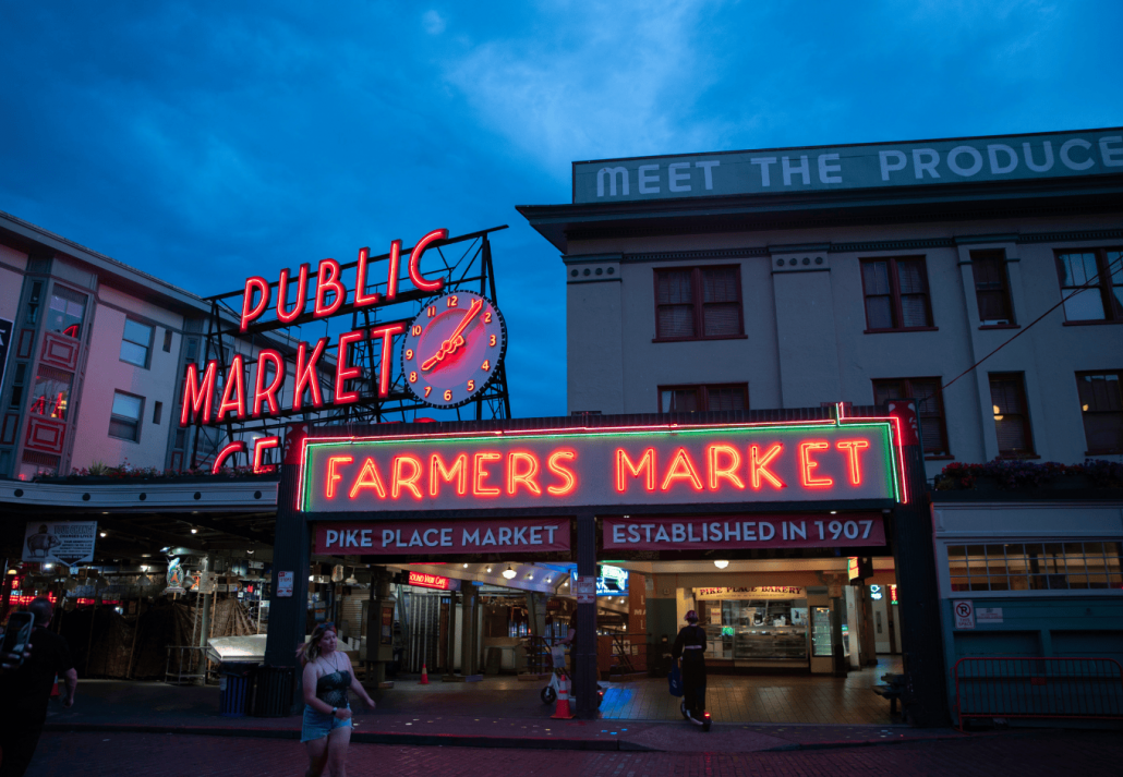 Pike Place Market Seattle night time